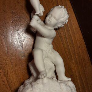 Neoclassical Parian Bisque Cherub PuttiFigurine Classical European Decor